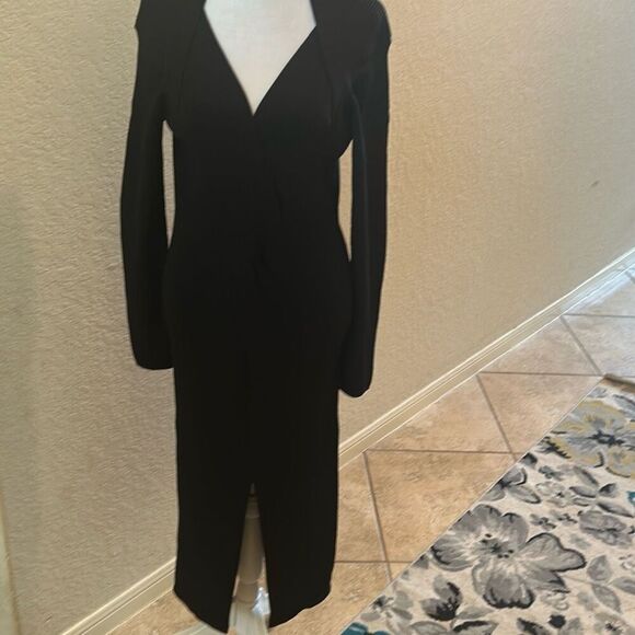 Adrienne Landau Quartz Size M Long Sleeve High Slit Sweater Dress Jet Black NWT - Picture 3 of 15